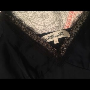 DVF navy dress with lace detail